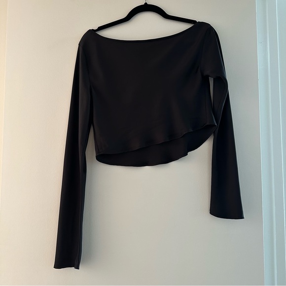 Meshki Violeta one shoulder satin black long sleeve top - Picture 3 of 8
